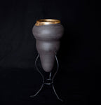 Ceramic Amphora Handcrafted by Naiimpottery | Black Amphora Pointed Vase in a Unique Metal Stand | Handcrafted Amphora Gold Coated
