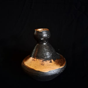 Black Ceramic Candle Holder set Plated 14k Gold Made by Naiimpottery
