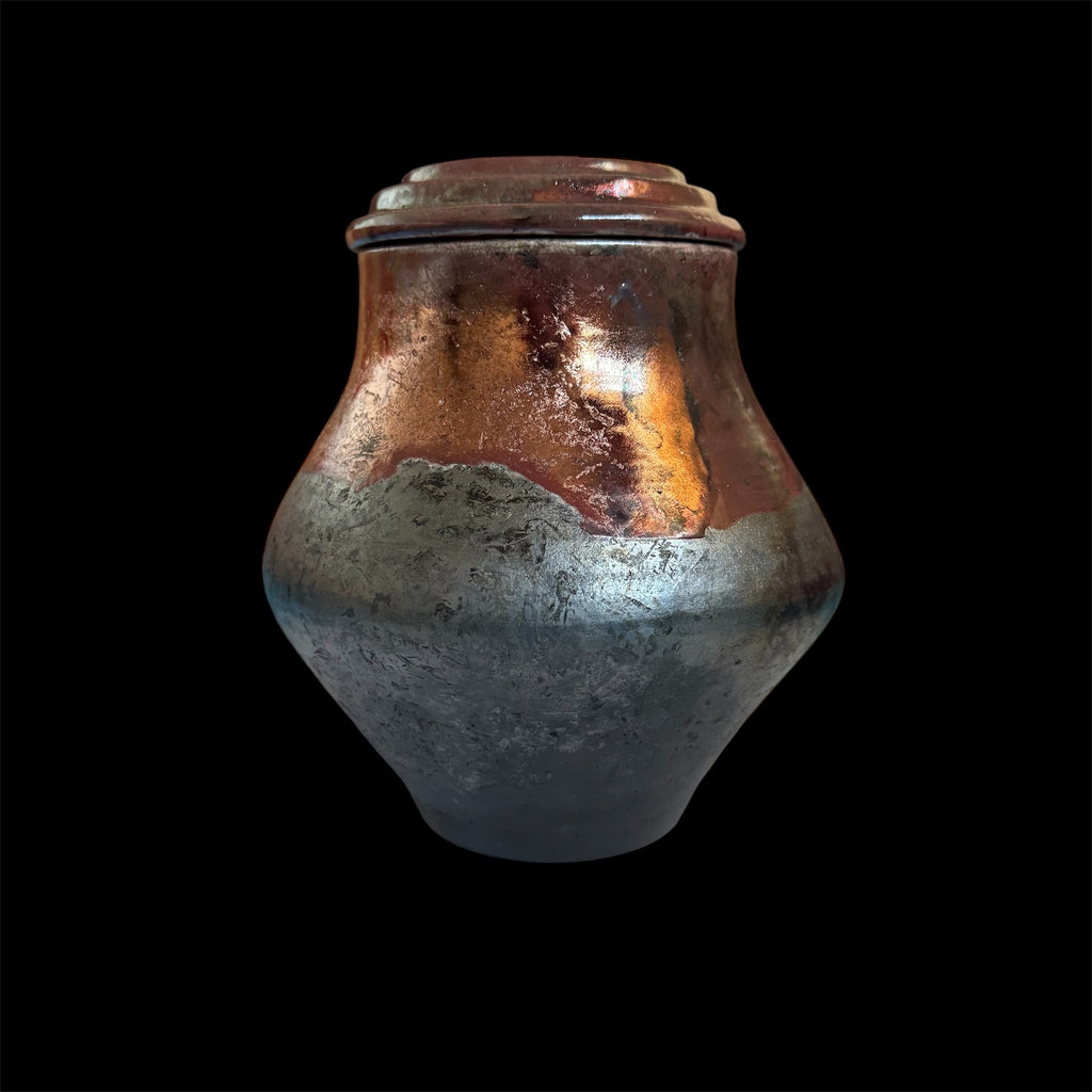 Metal Shine Cremation Urn2 | Fine Art Keepsakes | HandCrafted Unique Urn for Ashes | Unique Urn For Ashes | Cremation Urn | Pet Urn | Copper And Coal Raku Urn