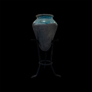 Ceramic  Small Amphora Vase Handcrafted by Naiimpottery | Raku Fired Amphora Pointed Vase in a Unique Metal Stand