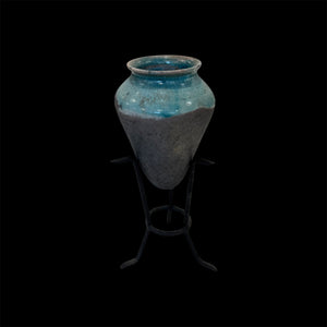 Ceramic  Small Amphora Vase Handcrafted by Naiimpottery | Raku Fired Amphora Pointed Vase in a Unique Metal Stand