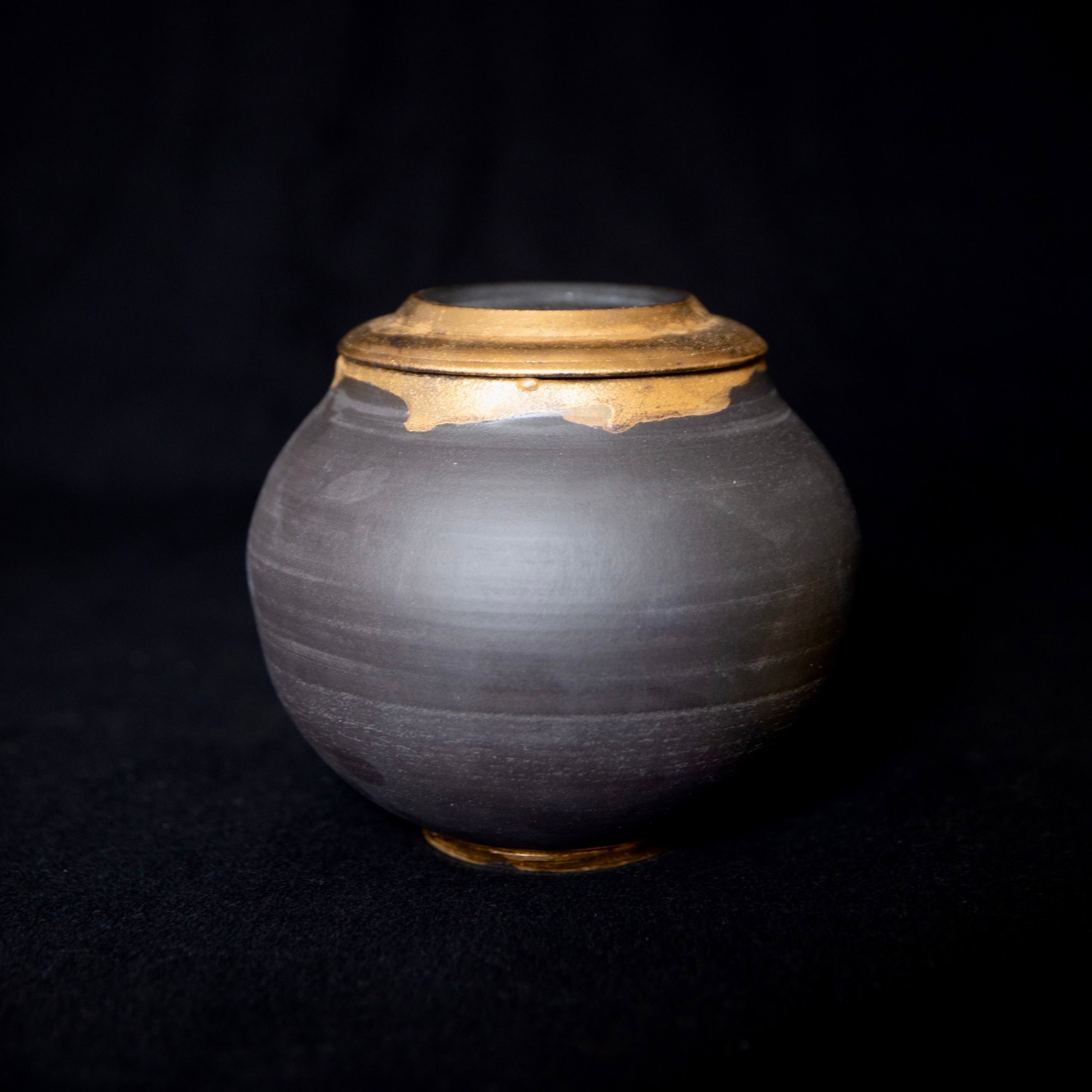 Stoneware Black Cremation Urn |  Artistic Unique Urn | HandCrafted Unique Urn | Unique Urn For Ashes | Cremation Urn | Pet Urn | Gold Ceramic Urn | Black Cremation Urn