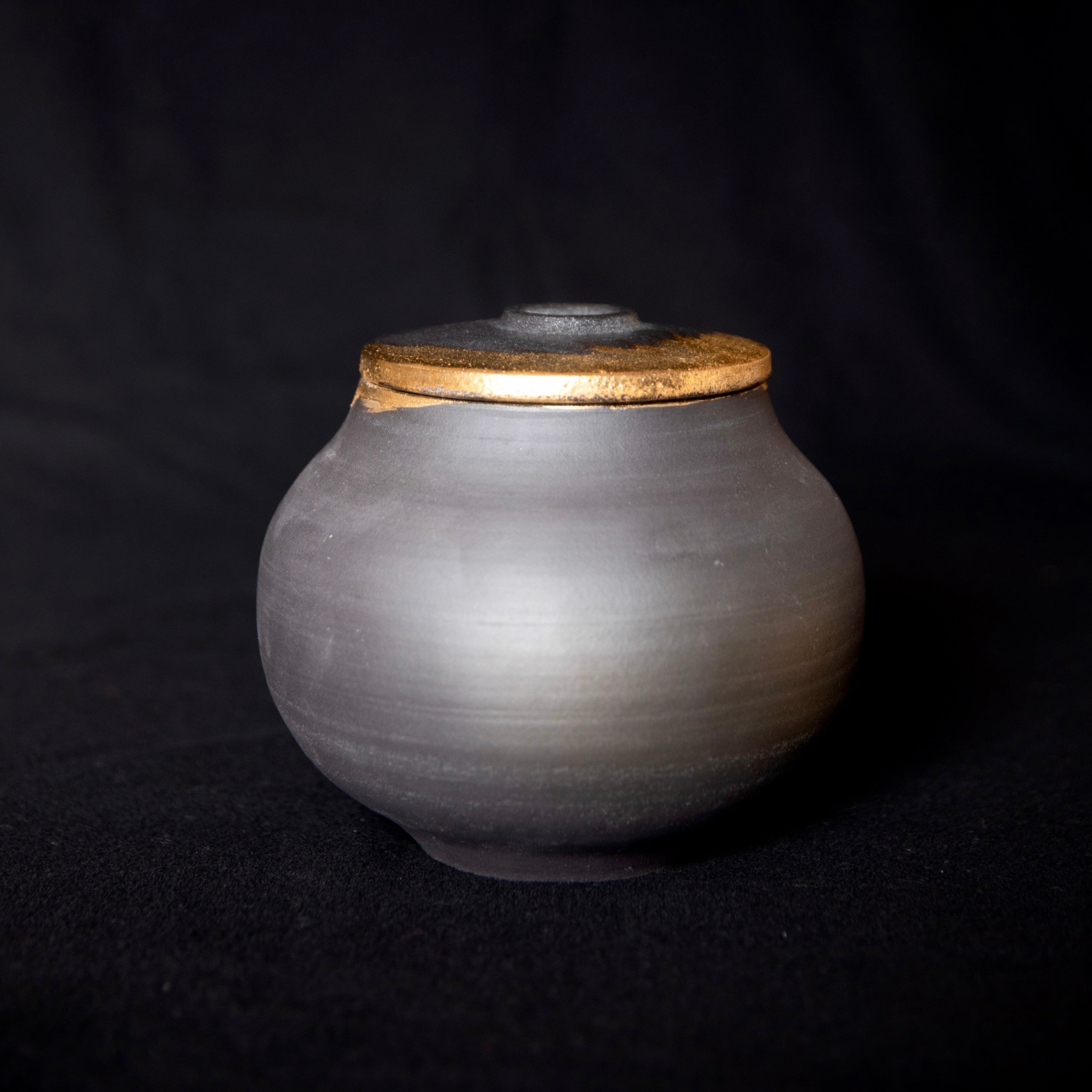 Stoneware Black Cremation Urn |  Artistic Unique Urn | HandCrafted Unique Urn | Unique Urn For Ashes | Cremation Urn | Pet Urn | Gold Ceramic Urn | Black Cremation Urn