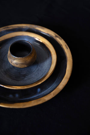 Black Ceramic Dinner Set  | Table Wear Set | Ceramic Plates | Gold Cup | Handmade Ceramic Set | Set of 3 Pieces | Handcrafted Dinner Set
