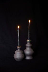 Set of 2 Black Ceramic Candle Holder Plated 14k Gold Made by Naiimpottery
