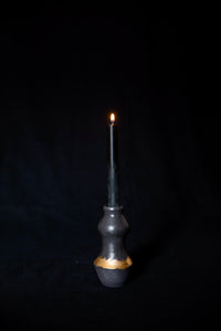 Black Ceramic Candle Holder Plated 14k Gold Made by Naiimpottery