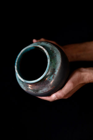 Ceramic Amphora Handcrafted by Naiimpottery | Raku Fired Amphora Pointed Vase in a Unique Metal Stand