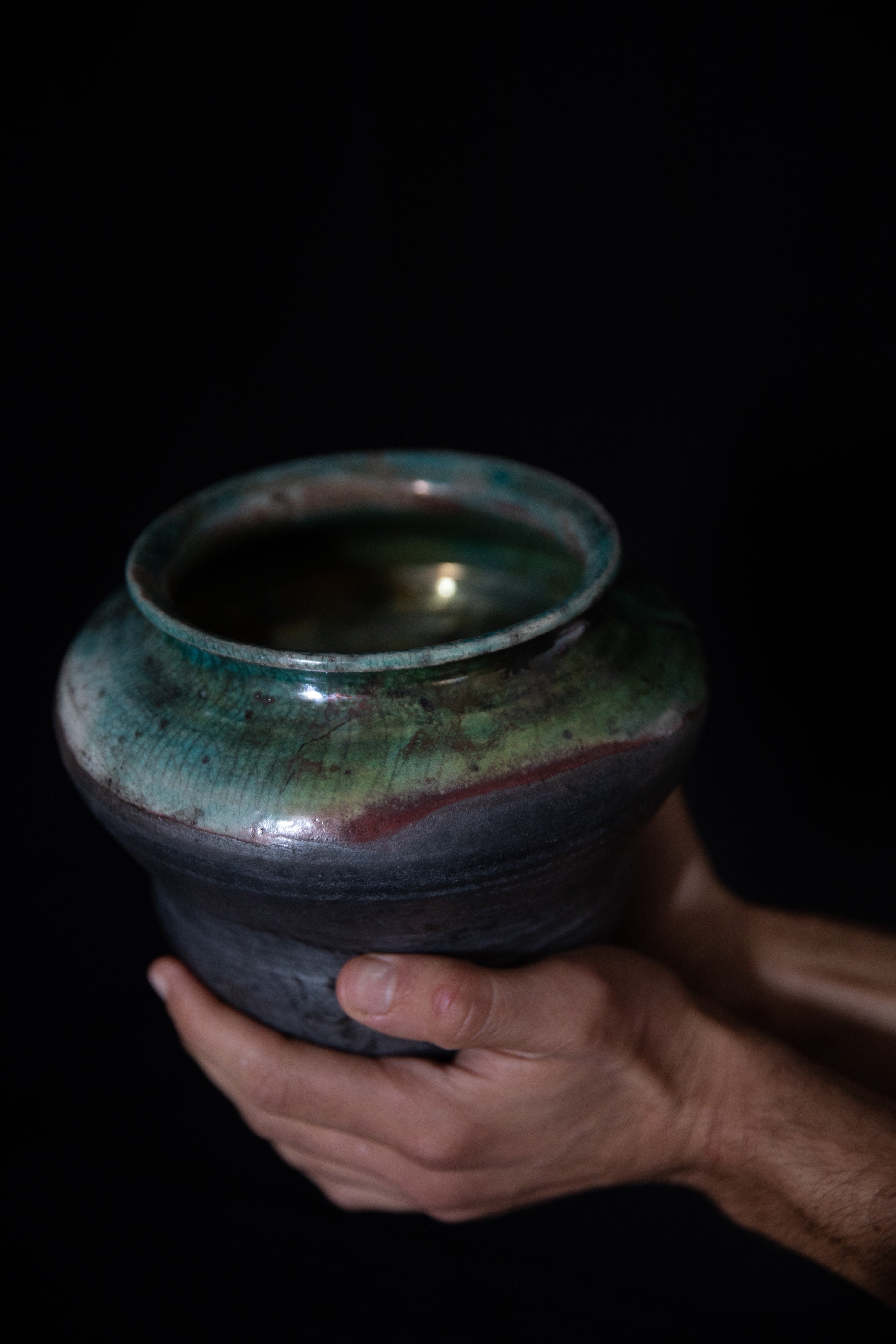 Ceramic Amphora Vase Handcrafted by Naiimpottery | Raku Fired Amphora Pointed Vase in a Unique Metal Stand