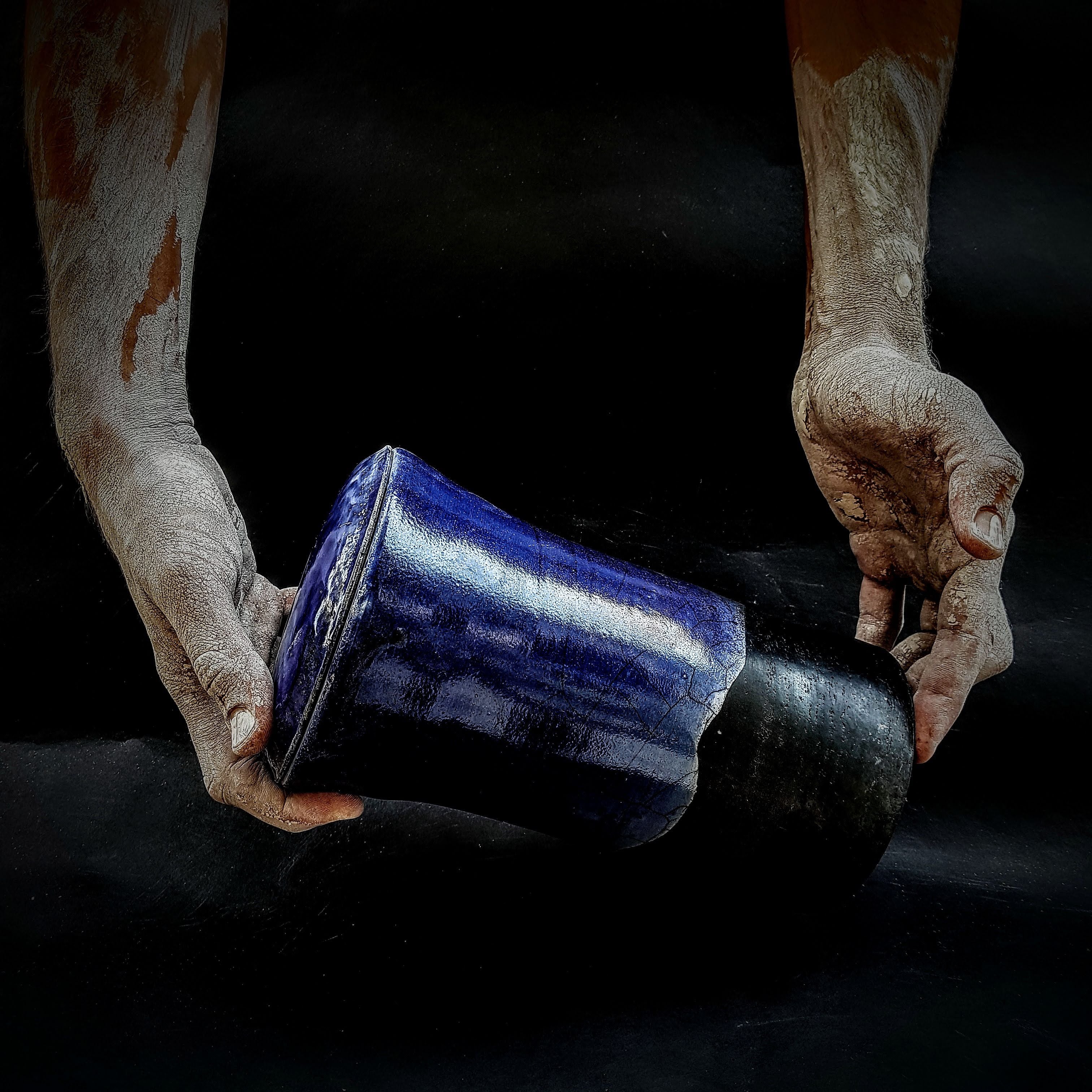 Ceramic Raku Blue Cobalt Urn for Human Ashes | Cremation Urn For Human Or Pet Ashes | Keepsake Urn | Memorial Urn | Wabi Sabi Urn | 8