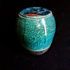Turquoise Shell Raku Urn Handcrafted by Naiimpottery,  Urn for Your Loved Ones