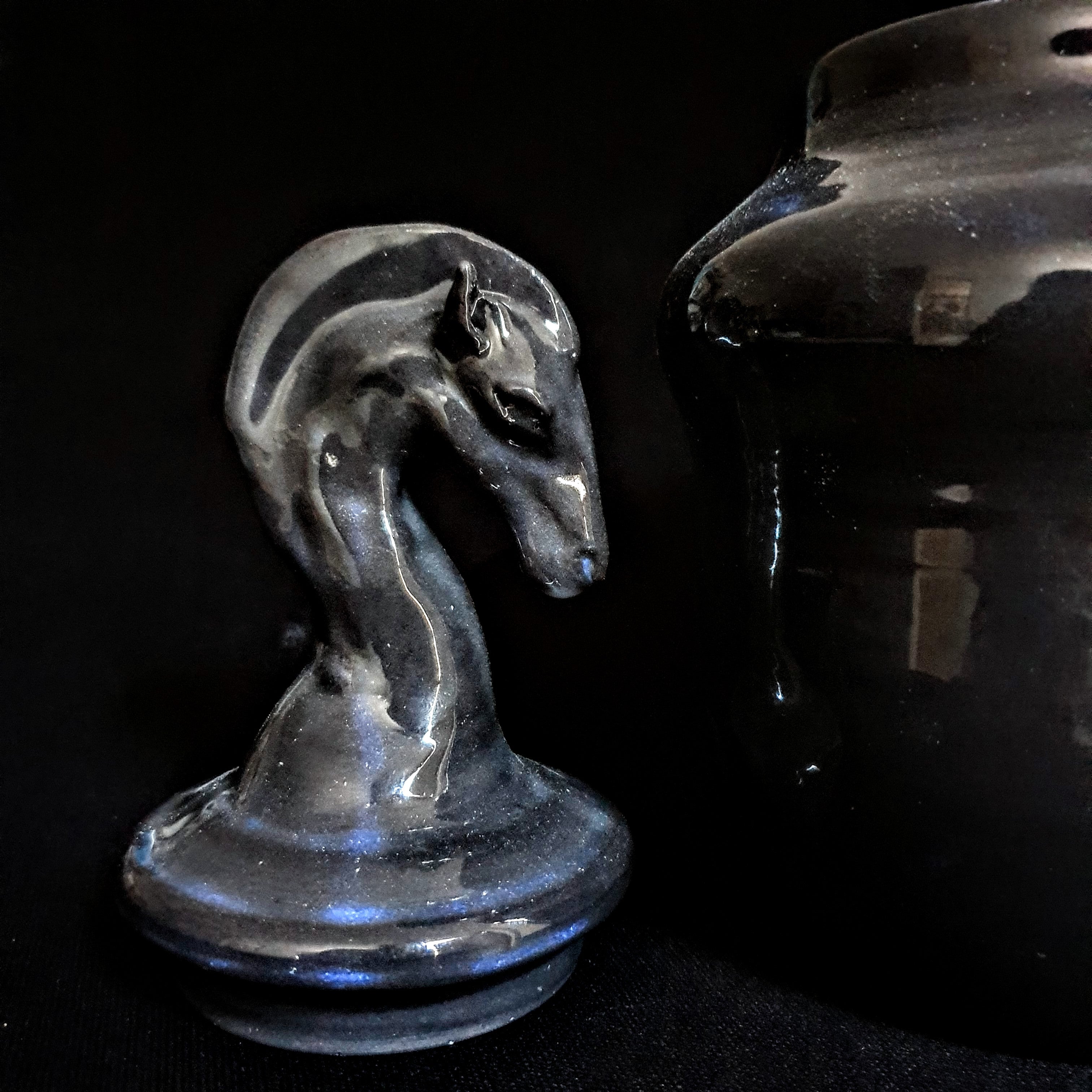 Black Horse Porcelain Urn | Chess Lovers Urn | Cremation Urn For Human Or Pet Ashes | Suitable For Human Or Pet | Unique Urn