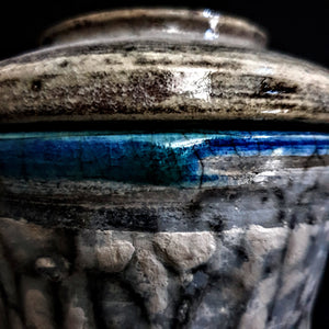 Blue Line Naked Raku Pet Urn | Keepsake Pet Urn | One-of-a-Kind Ceramic Urn | Wabi Sabi | Urn for Dogs | Urn for Cats | Suitable For Pet