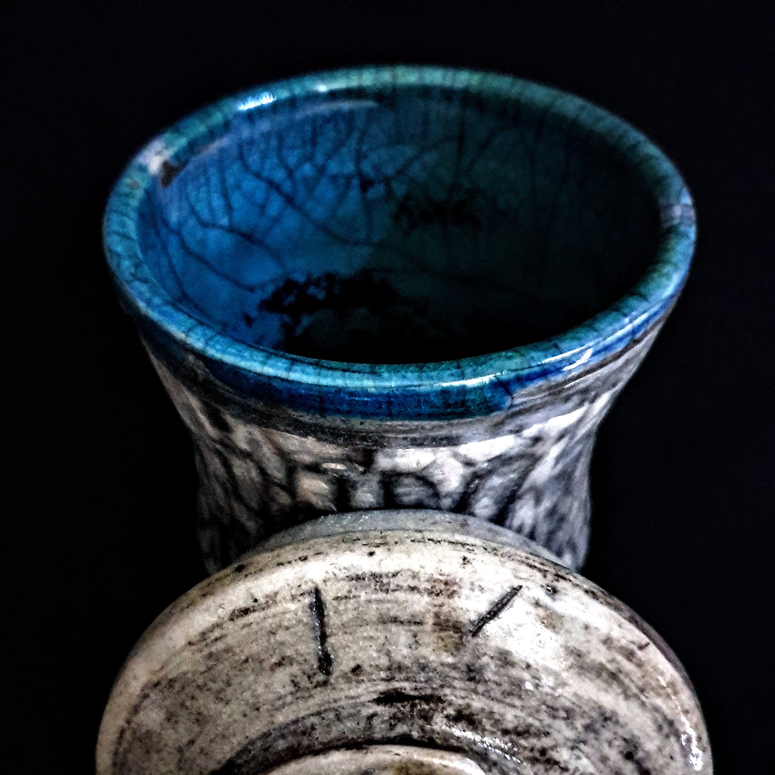 Blue Line Naked Raku Pet Urn | Keepsake Pet Urn | One-of-a-Kind Ceramic Urn | Wabi Sabi | Urn for Dogs | Urn for Cats | Suitable For Pet