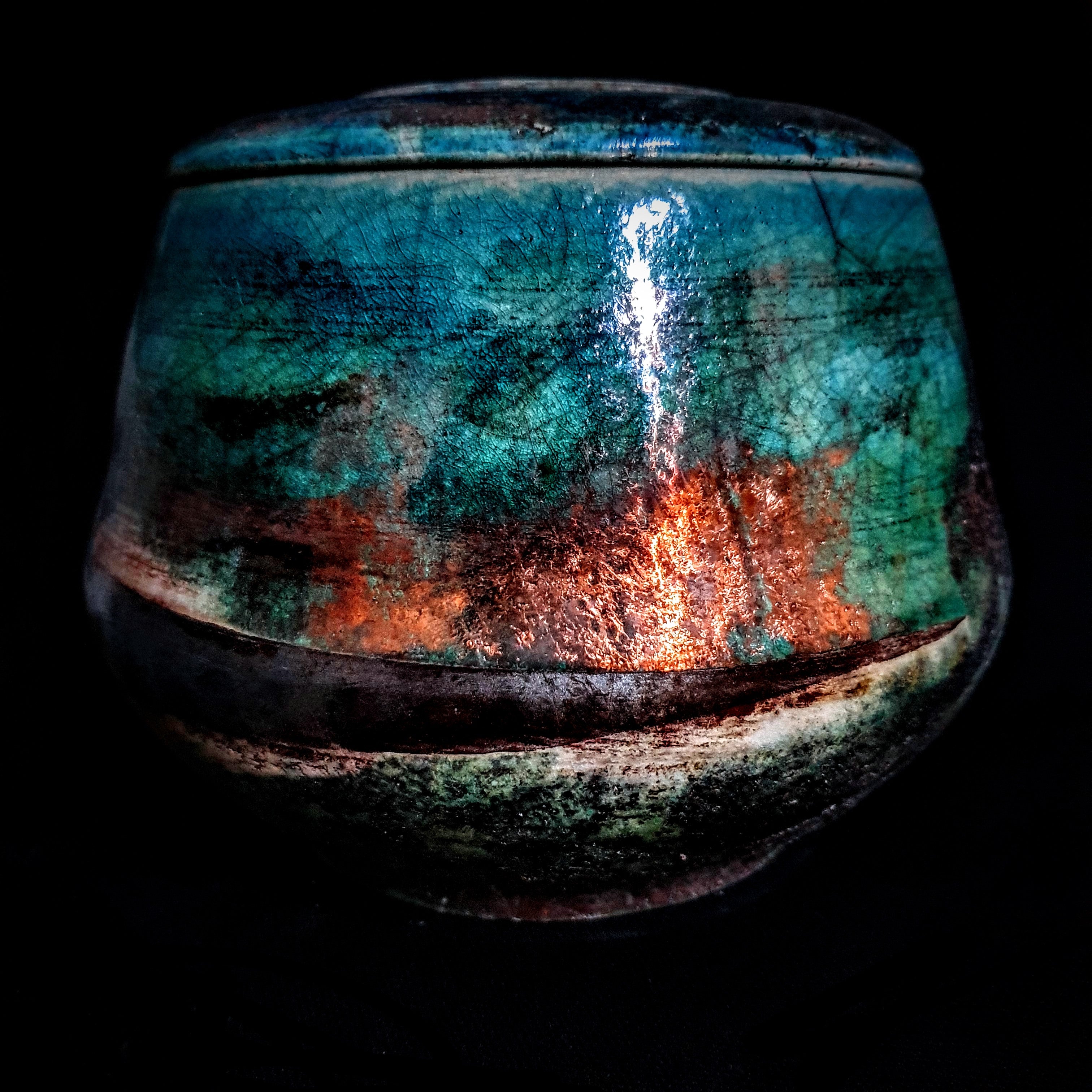Turquoise Sea Shell Ceramic Pet Urn | Handmade Keepsake Urn for Pets | One-of-a-Kind Raku Urn | Modern Urn | Urn for Dogs | Urn for Cats