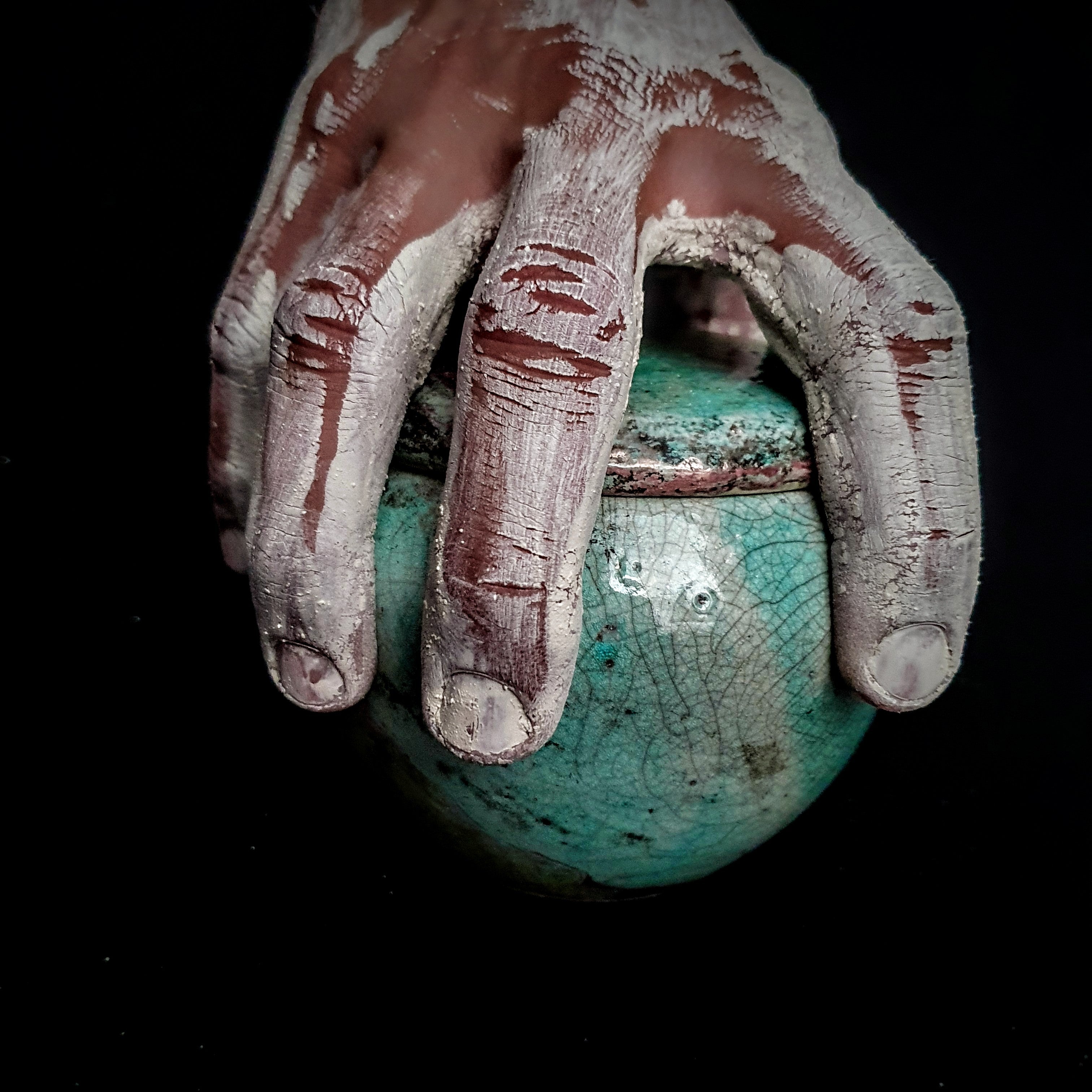Turquoise Artistic keepsake | Handmade Jewelry Box | Round Ceramic Box | Cremation Urn For Human Or Pet Ashes | Wabi Sabi Urn