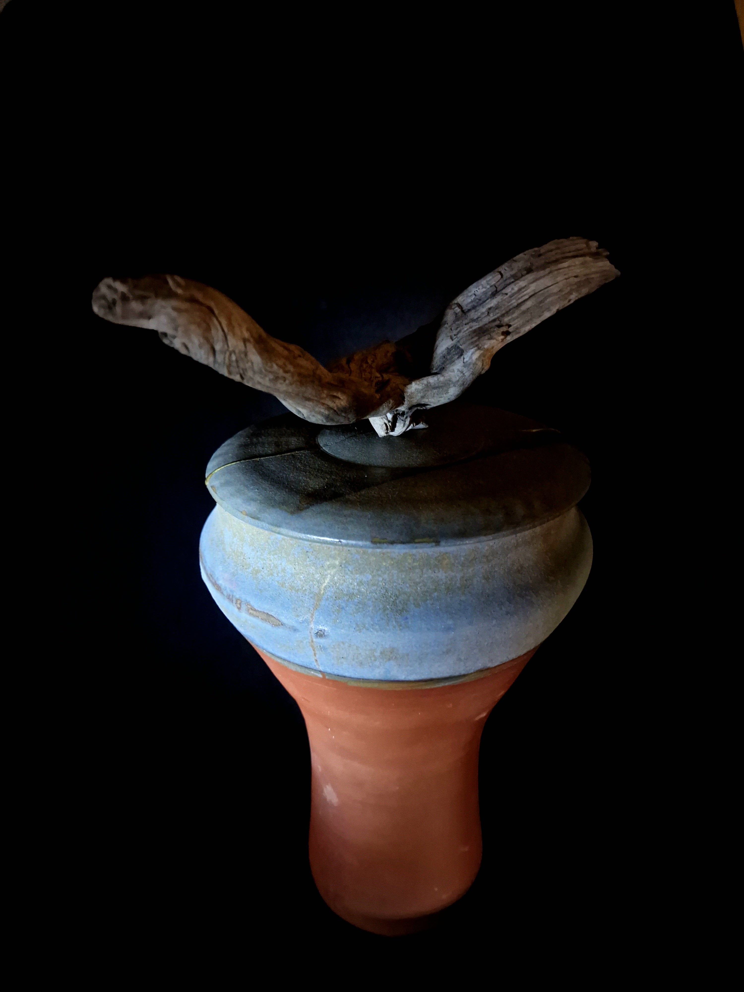 Terracotta Urn for ashes | Wood handle Urn | Unique Ceramic Urn | Artistic design Urn | Handmade Urn for pet & Human | Kintsugi special Vase