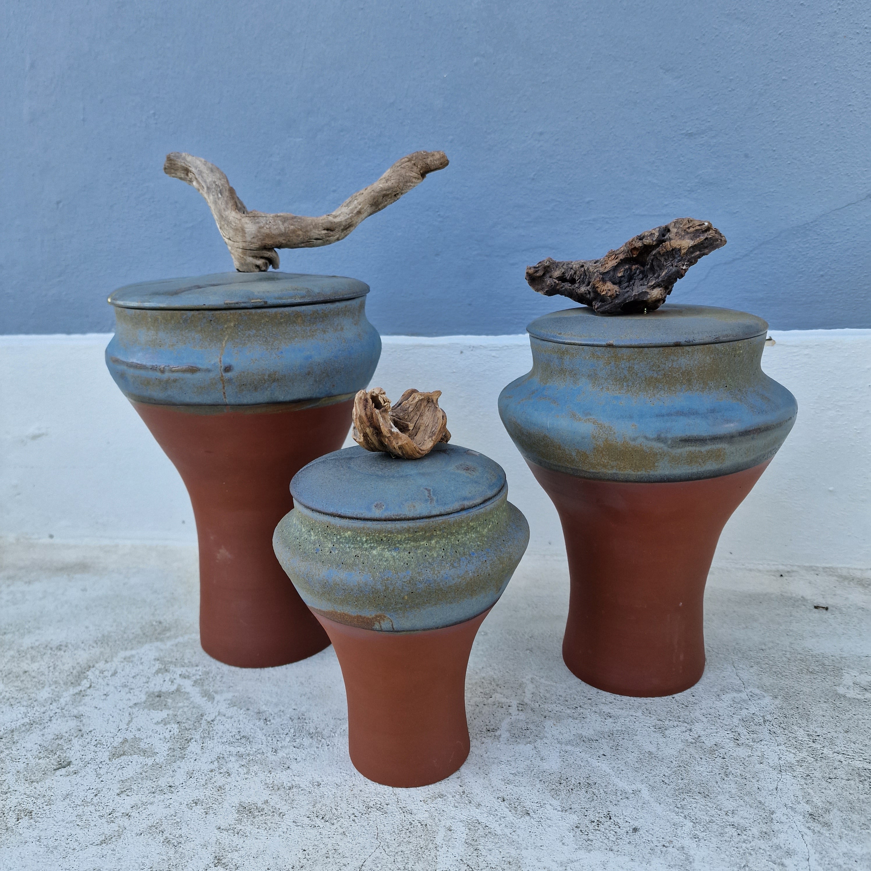 Terracotta Urn for ashes | Wood handle Urn | Unique Ceramic Urn | Artistic design Urn | Handmade Urn for pet or Human | One of a kind Vase