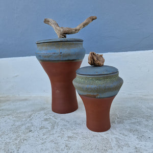Terracotta Urn for ashes | Wood handle Urn | Unique Ceramic Urn | Artistic design Urn | Handmade Urn for pet or Human | One of a kind Vase