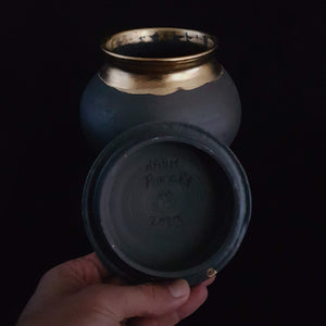 Black Cremation Urn |  Artistic Unique Urn | HandCrafted Unique Urn | Unique Urn For Ashes | Cremation Urn | Pet Urn | Gold Ceramic Urn | Black Cremation Urn
