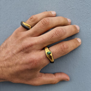 Handcrafted Ceramic Black Ring | Gold Plated Ring | Unique Ceramic Ring | Handmade Artisan Clay Ring Coated Gold inlaid turquoise Stone