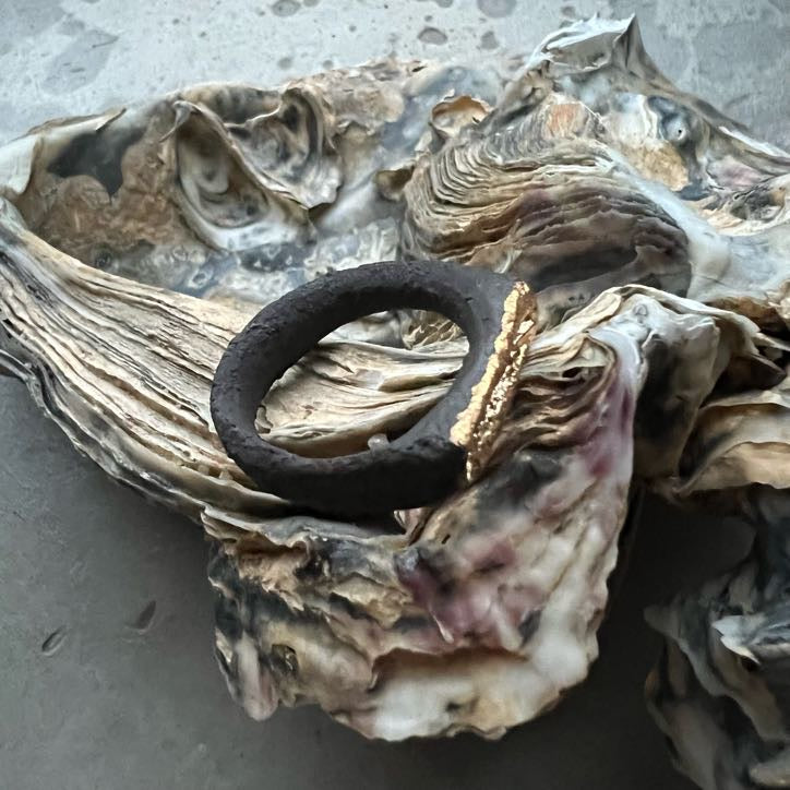 Handcrafted Ceramic Black Ring | Ceramic Gold Ring | Unique Ceramic Ring | Urban Accessories | Mens Ring | Handmade Artisan Clay Ring